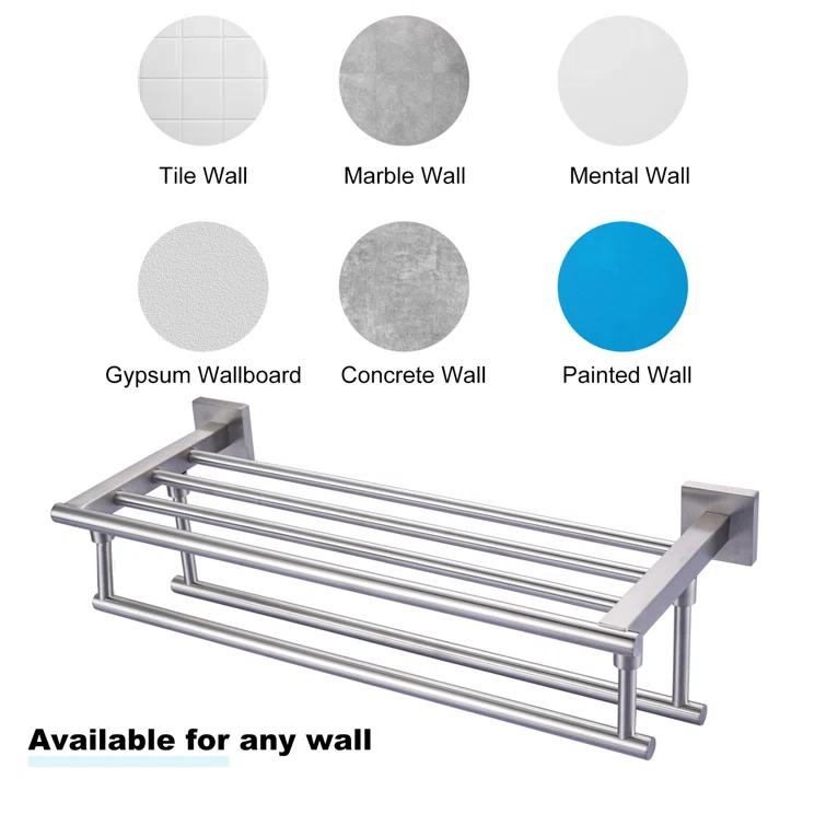 2-Tier 20" Wall Mounted Stainless Steel Bathroom Towel Rack With 2 Towel Bars Round Rods