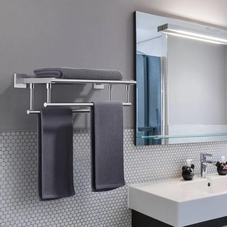 2-Tier 20" Wall Mounted Stainless Steel Bathroom Towel Rack With 2 Towel Bars Round Rods