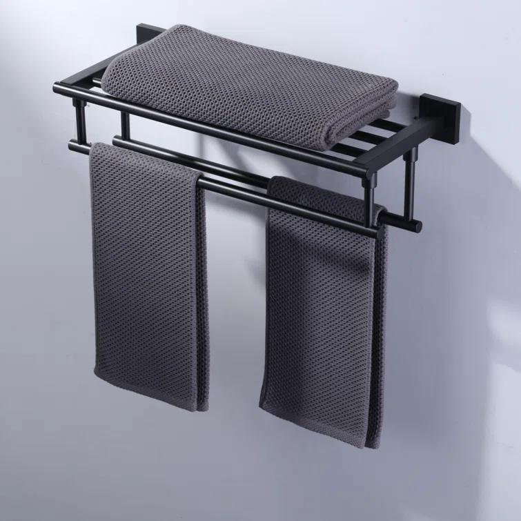 ARCORA 2-Tier 20" Wall Mounted Stainless Steel Bathroom Towel Rack With 2 Towel Bars Round Rods AR5150102B-20