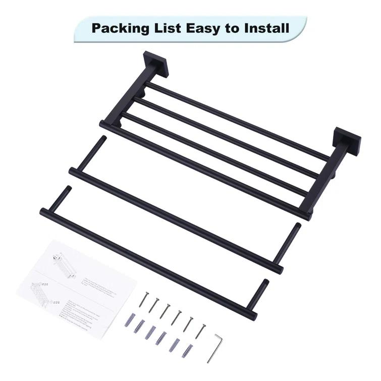 ARCORA 2-Tier 20" Wall Mounted Stainless Steel Bathroom Towel Rack With 2 Towel Bars Round Rods AR5150102B-20