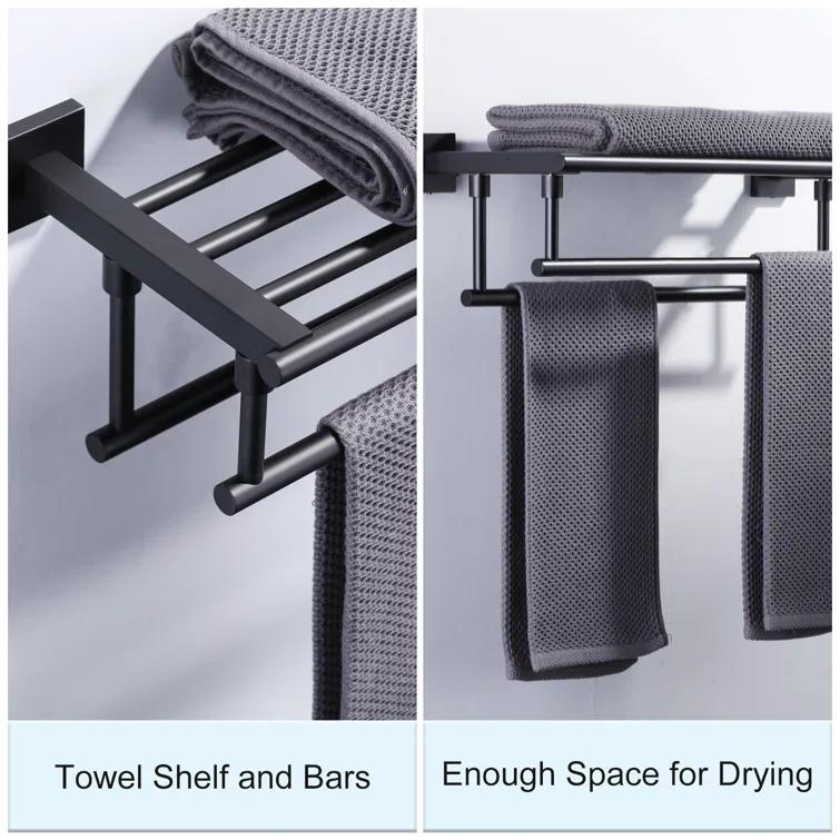 ARCORA 2-Tier 20" Wall Mounted Stainless Steel Bathroom Towel Rack With 2 Towel Bars Round Rods AR5150102B-20