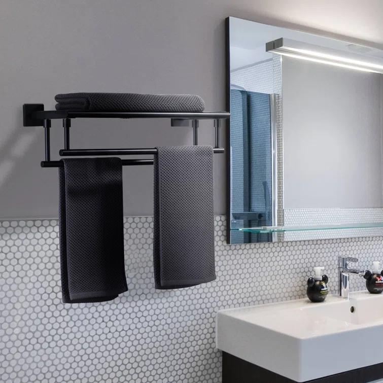 ARCORA 2-Tier 20" Wall Mounted Stainless Steel Bathroom Towel Rack With 2 Towel Bars Round Rods AR5150102B-20