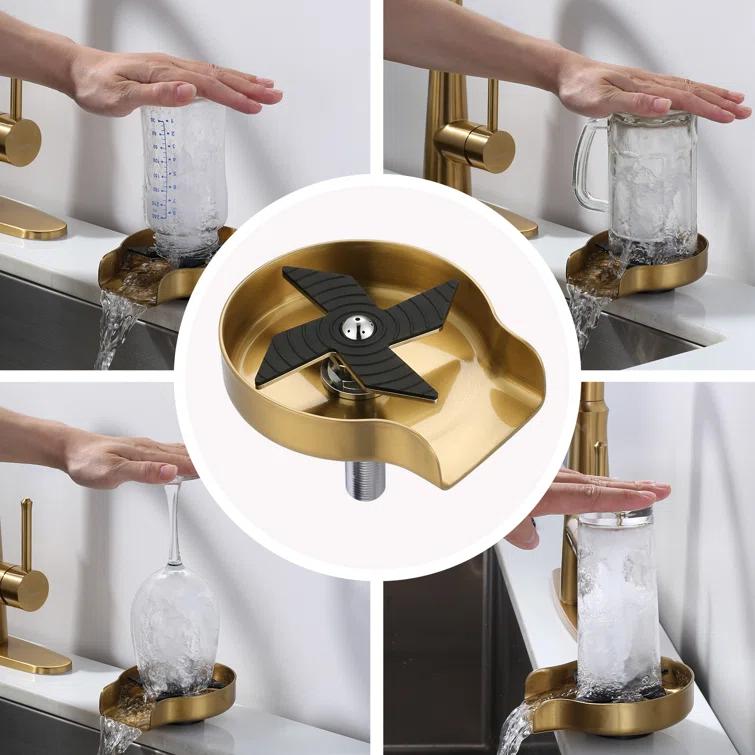 ARCORA Single Handle Stainless Steel Pull-Down Kitchen Faucet with Deckplate and Glass Rinser Combo