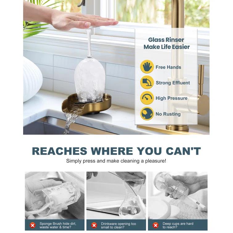 ARCORA Single Handle Stainless Steel Pull-Down Kitchen Faucet with Deckplate and Glass Rinser Combo