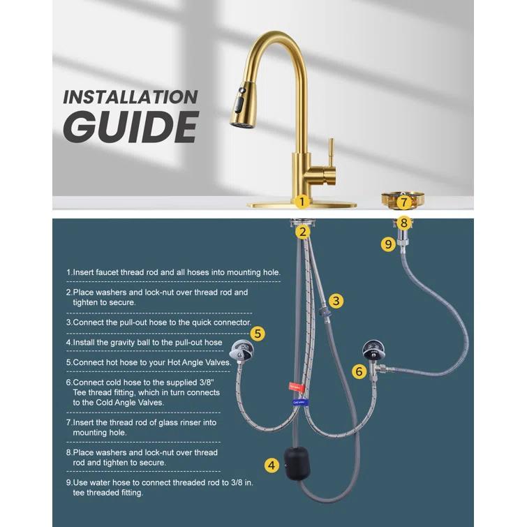 ARCORA Single Handle Stainless Steel Pull-Down Kitchen Faucet with Deckplate and Glass Rinser Combo