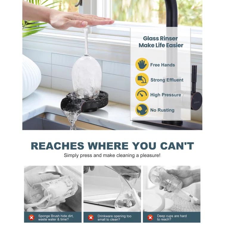 ARCORA Single Handle Stainless Steel Pull-Down Kitchen Faucet with Deckplate and Glass Rinser Combo