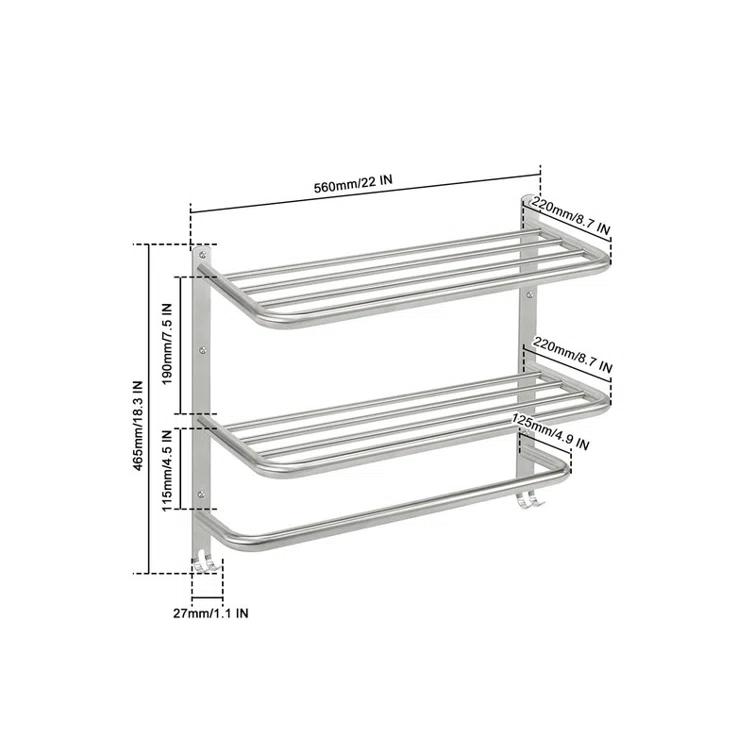 JASODI F0CLCQ42VF Bathroom Towel Rack, 3-Tier Towel Holder with Hooks