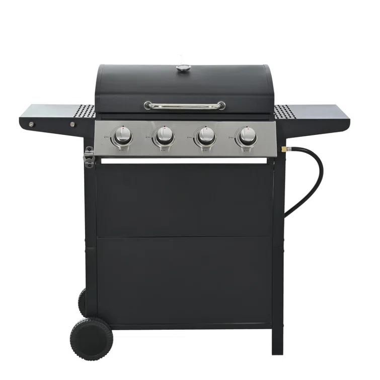 Propane Gas Grill 4 Burner Barbecue Grill, Stainless Steel 34,000 BTU Patio Garden Barbecue Grill With Two Shelves, Lid, Wheels And Bottle Opener