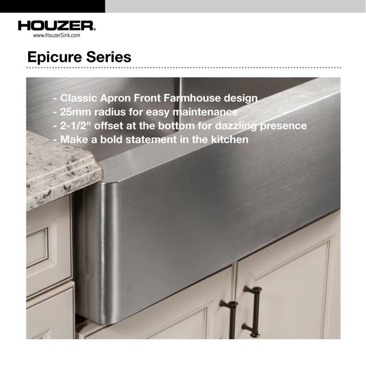 Epicure 33'' L Farmhouse / Apron Double Bowl Stainless Steel Kitchen Sink