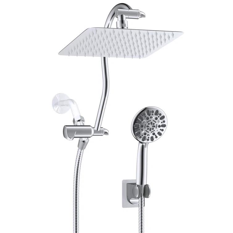 Hibbent Dual Shower Head Combo with Metal 8 Inch High Pressure Rainfall Shower Head  and Handheld Shower SCW01-HS070-SS080-CP