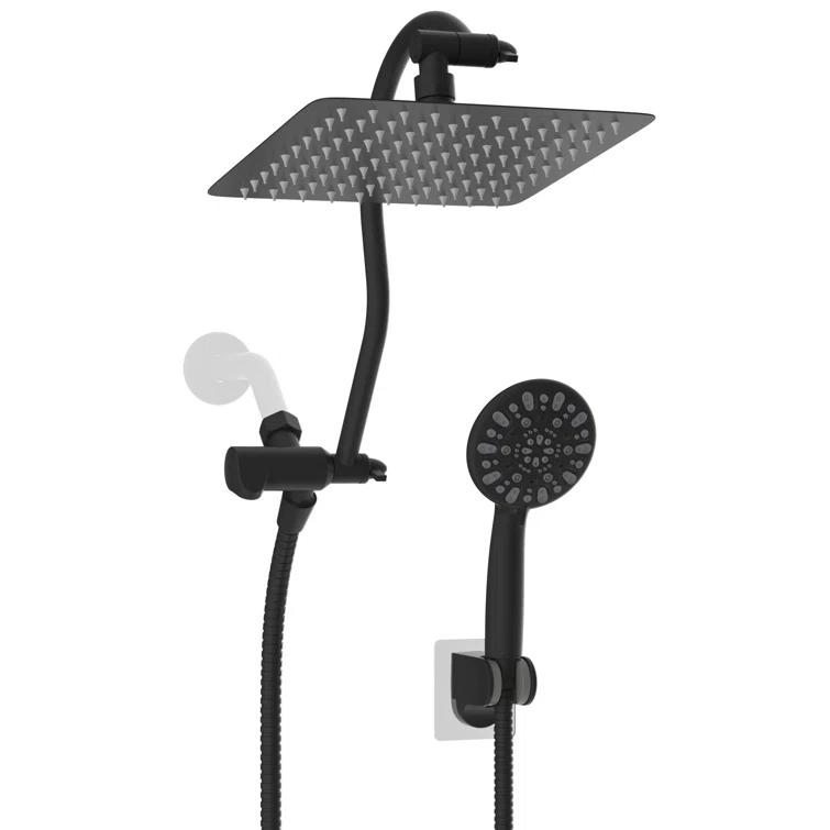 Hibbent Dual Shower Head Combo with Metal 8 Inch High Pressure Rainfall Shower Head  and Handheld Shower SCW01-HS070-SS080-CP