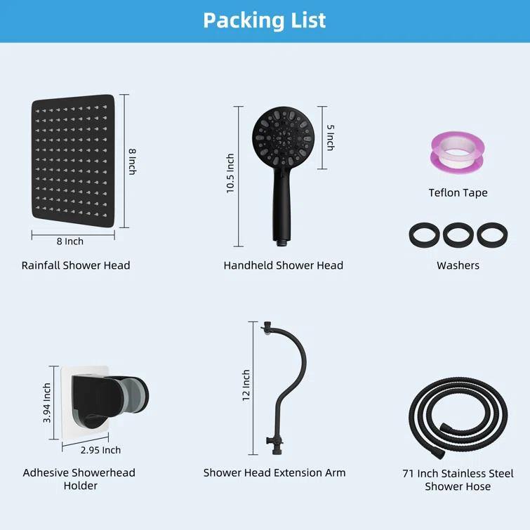 Hibbent Dual Shower Head Combo with Metal 8 Inch High Pressure Rainfall Shower Head  and Handheld Shower SCW01-HS070-SS080-CP
