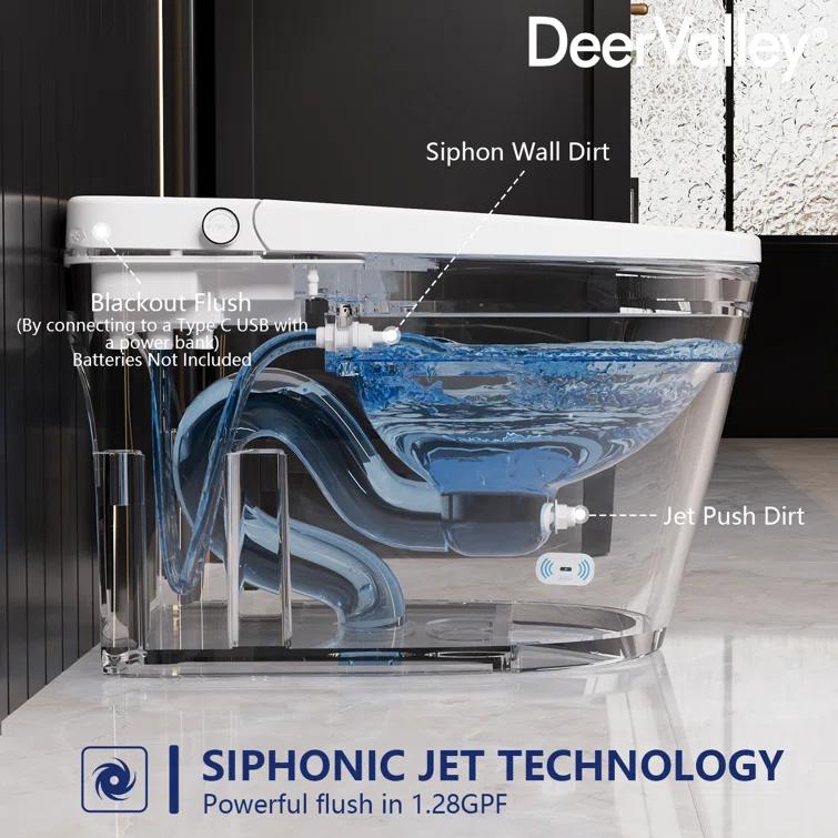 Deervalley Smart Bidet Toilet With LED Display,Auto Open & Close, Heated Seat, Warm Water, Remote Control, Premium