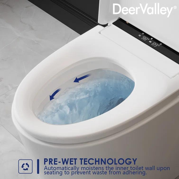 Deervalley Smart Bidet Toilet With LED Display,Auto Open & Close, Heated Seat, Warm Water, Remote Control, Premium