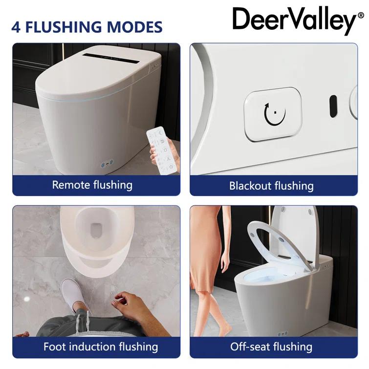 Deervalley Smart Bidet Toilet With LED Display,Auto Open & Close, Heated Seat, Warm Water, Remote Control, Premium