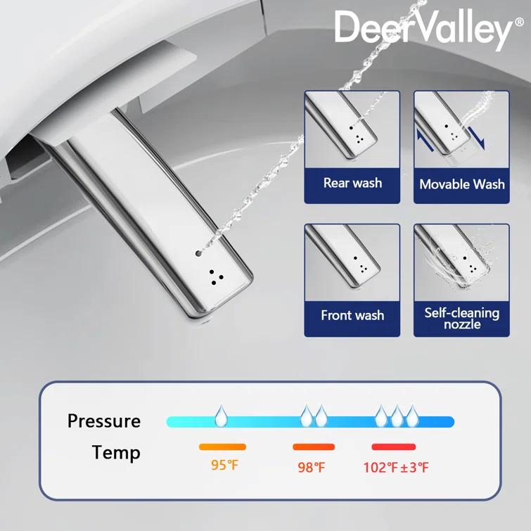 Deervalley Smart Bidet Toilet With LED Display,Auto Open & Close, Heated Seat, Warm Water, Remote Control, Premium