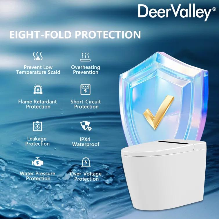 Deervalley Smart Bidet Toilet With LED Display,Auto Open & Close, Heated Seat, Warm Water, Remote Control, Premium