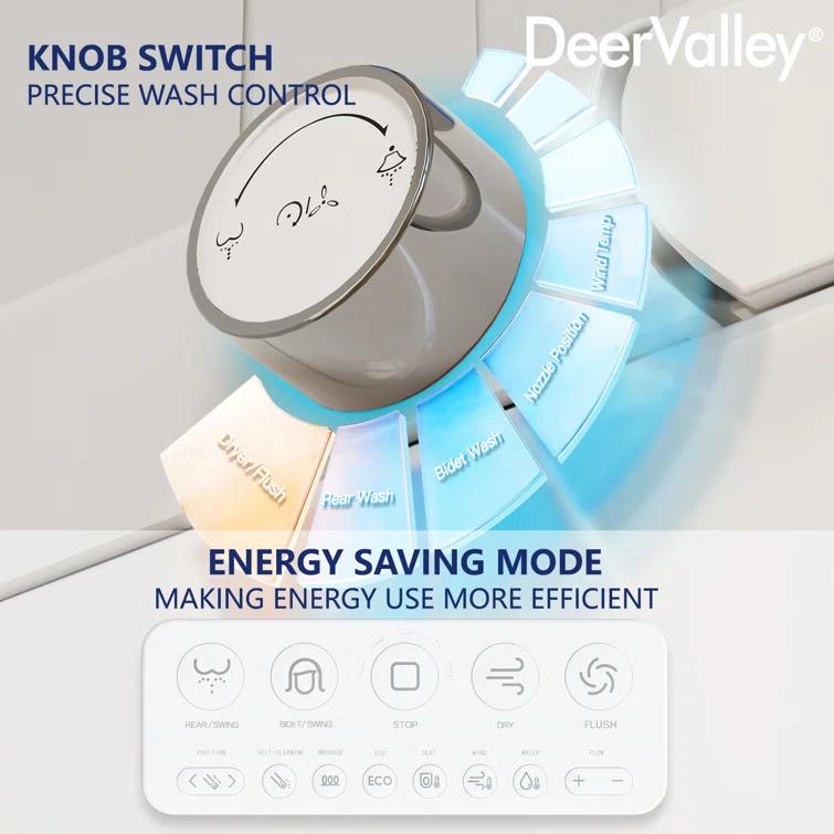Deervalley Smart Bidet Toilet With LED Display,Auto Open & Close, Heated Seat, Warm Water, Remote Control, Premium