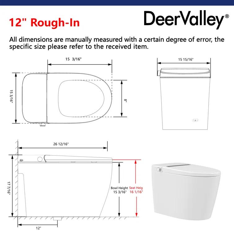 Deervalley Smart Bidet Toilet With LED Display,Auto Open & Close, Heated Seat, Warm Water, Remote Control, Premium