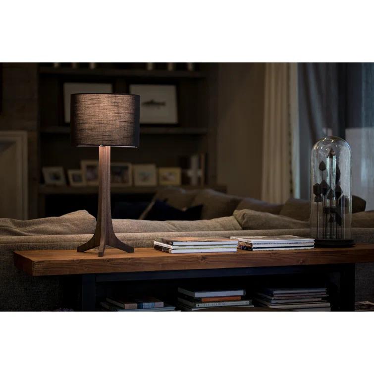 Black Aluminum and Dark Walnut Drum Table Lamp