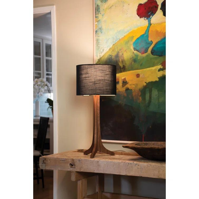 Black Aluminum and Dark Walnut Drum Table Lamp