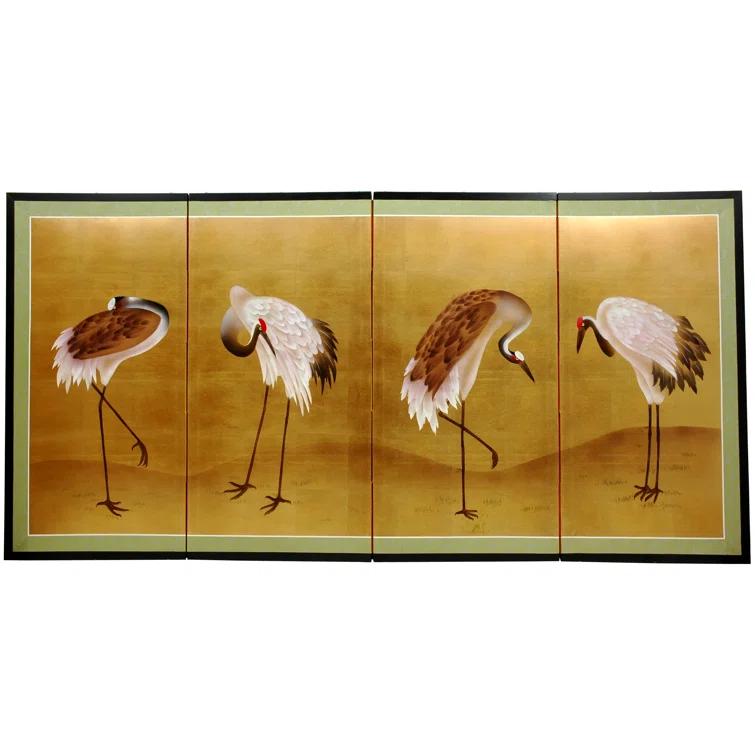 Oriental Furniture Gold Leaf Cranes, 36"H x 72"W, Gold leaf, hand painted, Oriental, Traditional, Unique pieces