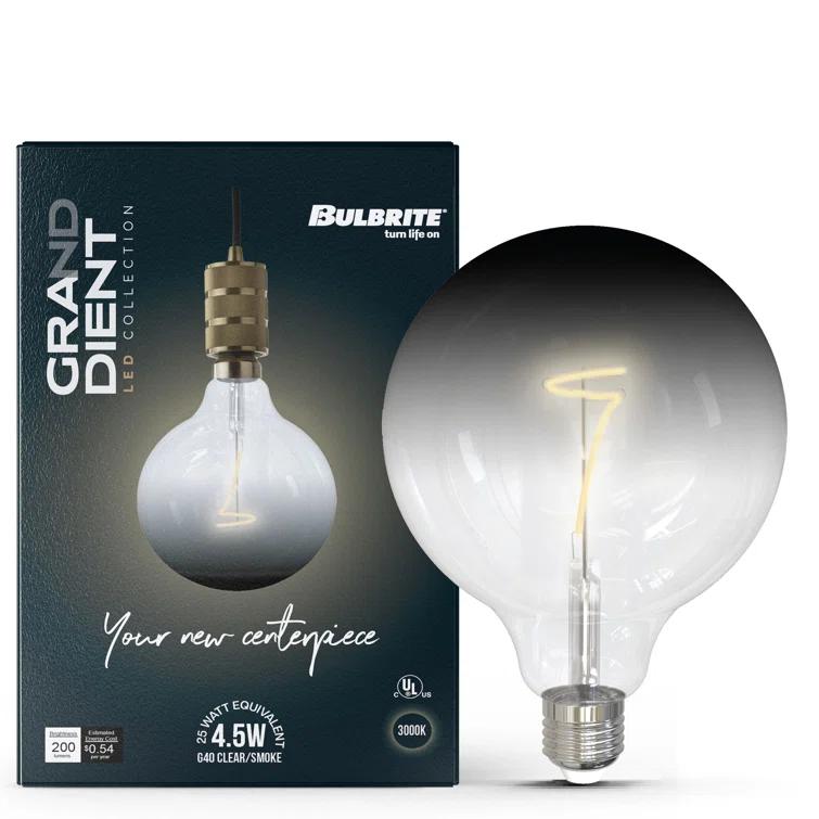 4.5 Watt Dimmable G40 Light Bulb With Clear/Smoke Glass Finish And Medium (E26) Base