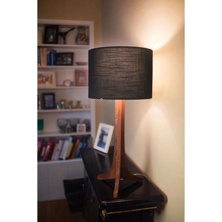Black Aluminum and Dark Walnut Drum Table Lamp