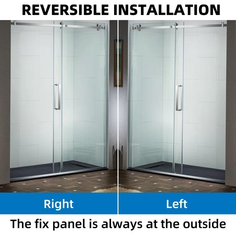 WoodBridge Semi-Frameless Single Sliding Shower Doors, 56-60" W X 76" H With 5/16" Clear Tempered Glass And Explosion-Proof Film MSDF6076-B