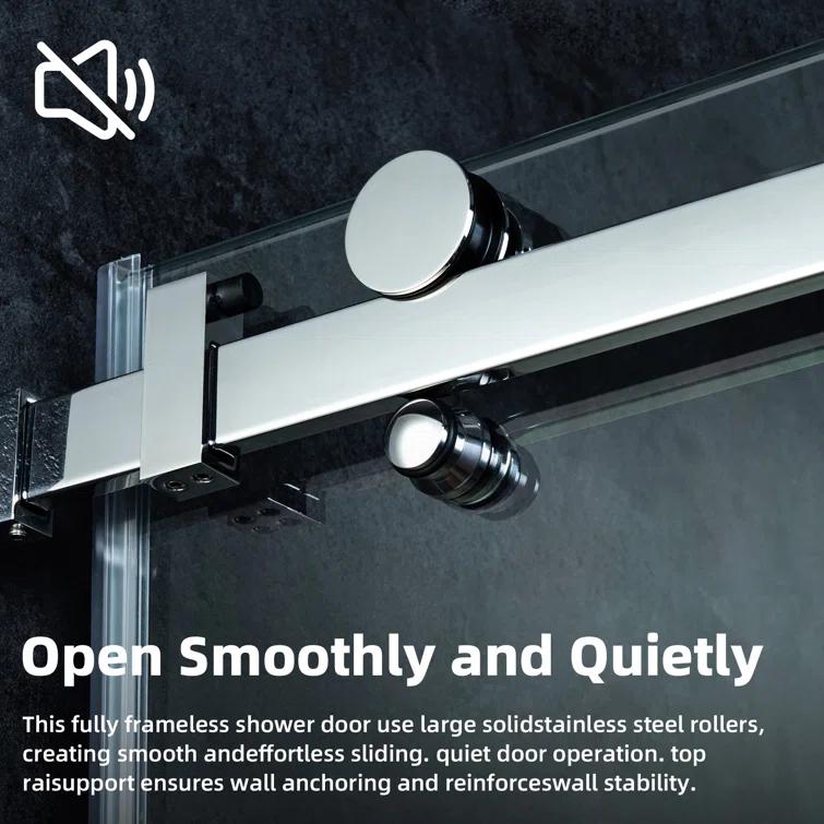 WoodBridge Semi-Frameless Single Sliding Shower Doors, 56-60" W X 76" H With 5/16" Clear Tempered Glass And Explosion-Proof Film MSDF6076-B