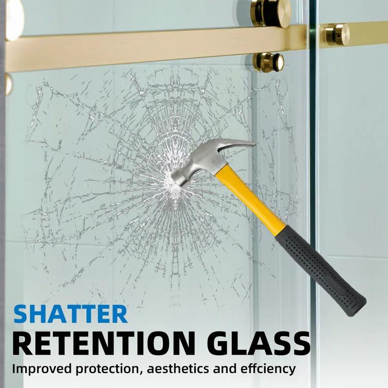WoodBridge Frameless Single Sliding Shower Doors, 56-60" W X 62" H With 5/16" Clear Tempered Glass And Explosion-Proof Film MSDF6062-BG
