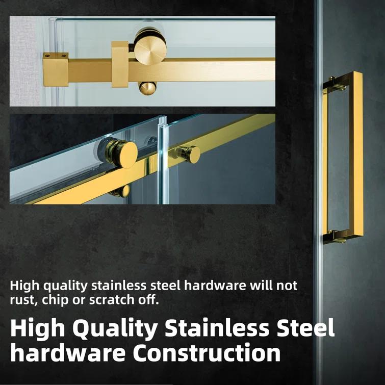 WoodBridge Frameless Single Sliding Shower Doors, 56-60" W X 62" H With 5/16" Clear Tempered Glass And Explosion-Proof Film MSDF6062-BG