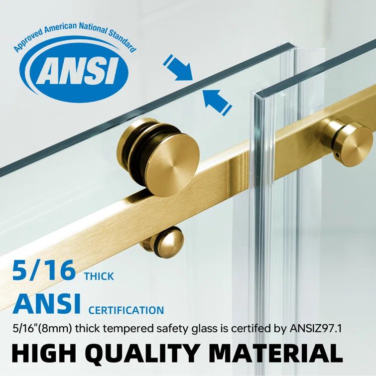 WoodBridge Frameless Single Sliding Shower Doors, 56-60" W X 62" H With 5/16" Clear Tempered Glass And Explosion-Proof Film MSDF6062-BG