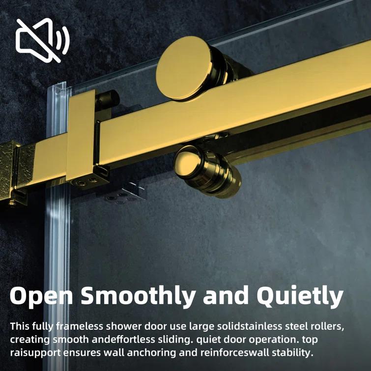 WoodBridge Frameless Single Sliding Shower Doors, 56-60" W X 62" H With 5/16" Clear Tempered Glass And Explosion-Proof Film MSDF6062-BG