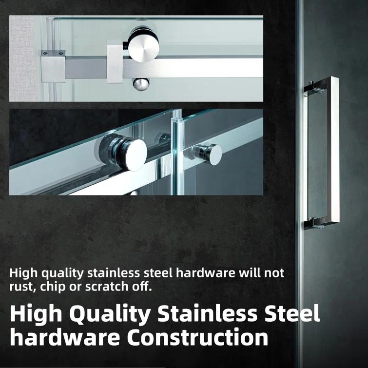 WoodBridge Semi-Frameless Single Sliding Shower Doors, 56-60" W X 76" H With 5/16" Clear Tempered Glass And Explosion-Proof Film MSDF6076-C
