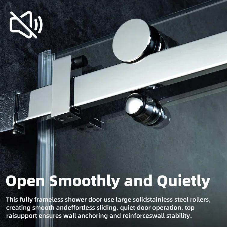 WoodBridge Semi-Frameless Single Sliding Shower Doors, 56-60" W X 76" H With 5/16" Clear Tempered Glass And Explosion-Proof Film MSDF6076-C