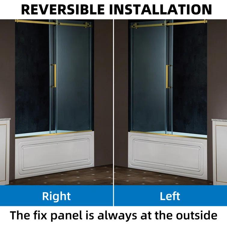 WoodBridge Frameless Single Sliding Shower Doors, 56-60" W X 62" H With 5/16" Clear Tempered Glass And Explosion-Proof Film MSDF6062-BG