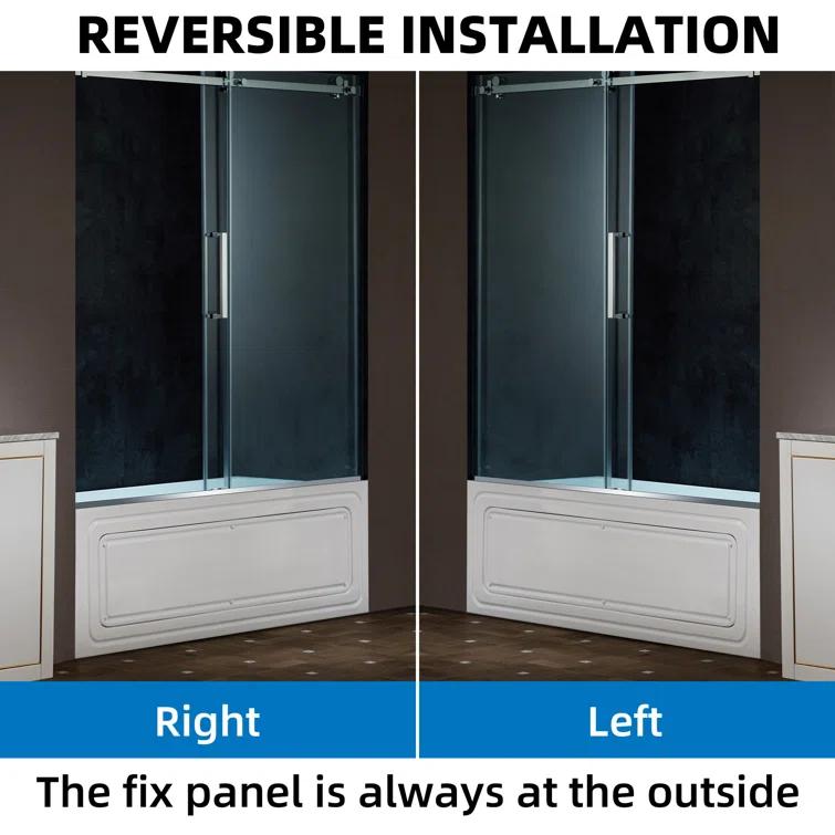 WoodBridge Frameless Single Sliding Shower Doors, 56-60" W X 62" H With 5/16" Clear Tempered Glass And Explosion-Proof Film MSDF6062-B