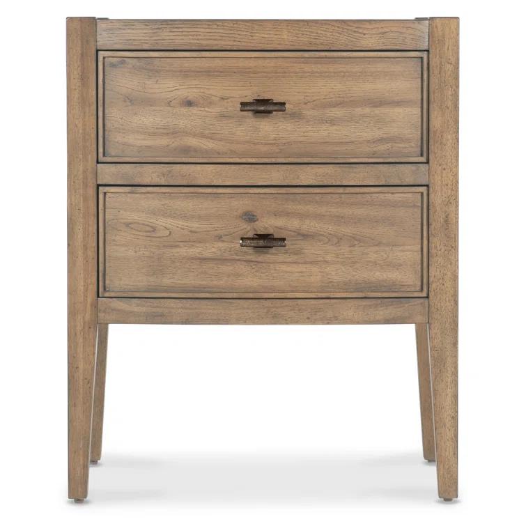 Beige Solid Wood Transitional 2-Drawer Nightstand