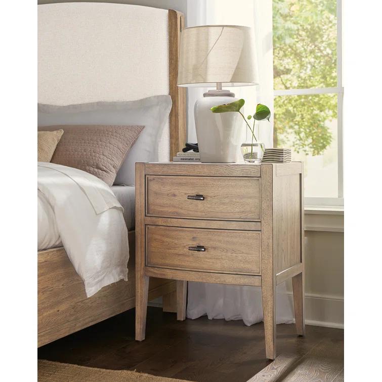Beige Solid Wood Transitional 2-Drawer Nightstand
