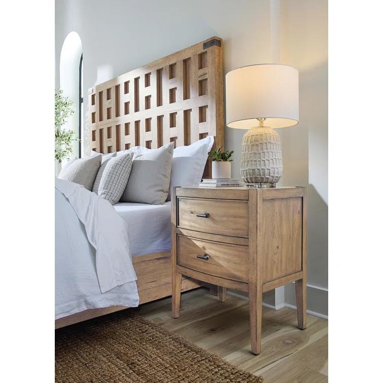 Beige Solid Wood Transitional 2-Drawer Nightstand