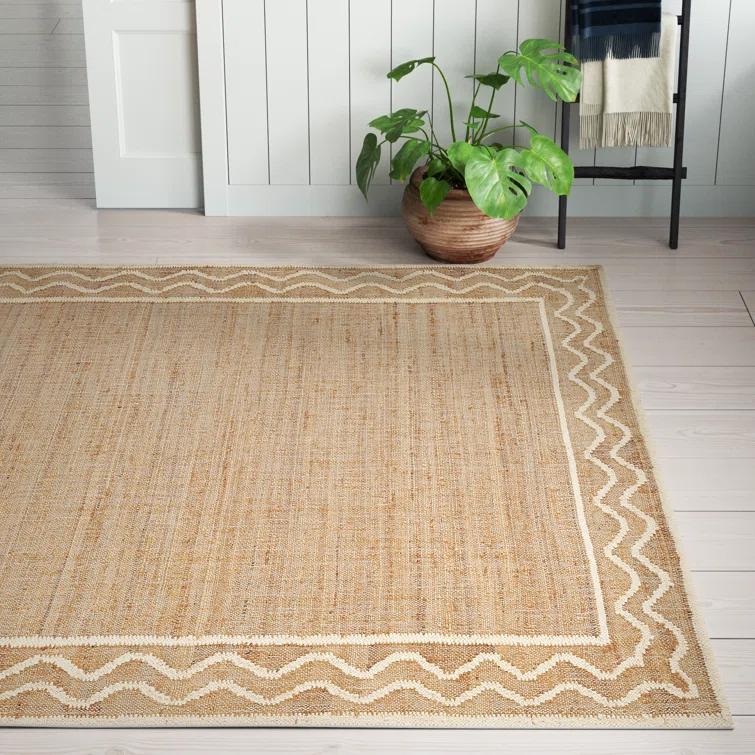Natural Beige and White Wool Jute Runner Rug