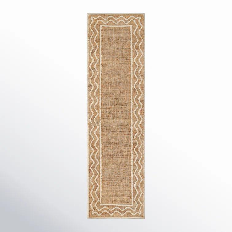 Natural Beige and White Wool Jute Runner Rug