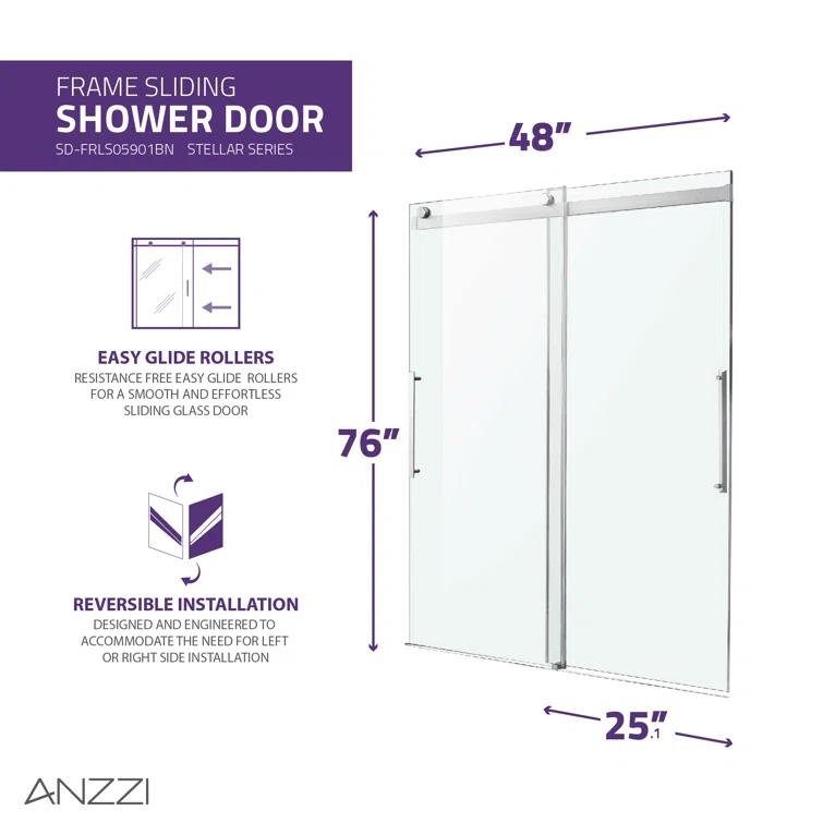 Stellar 48" W x 76" H Double Sliding Frameless Shower Door