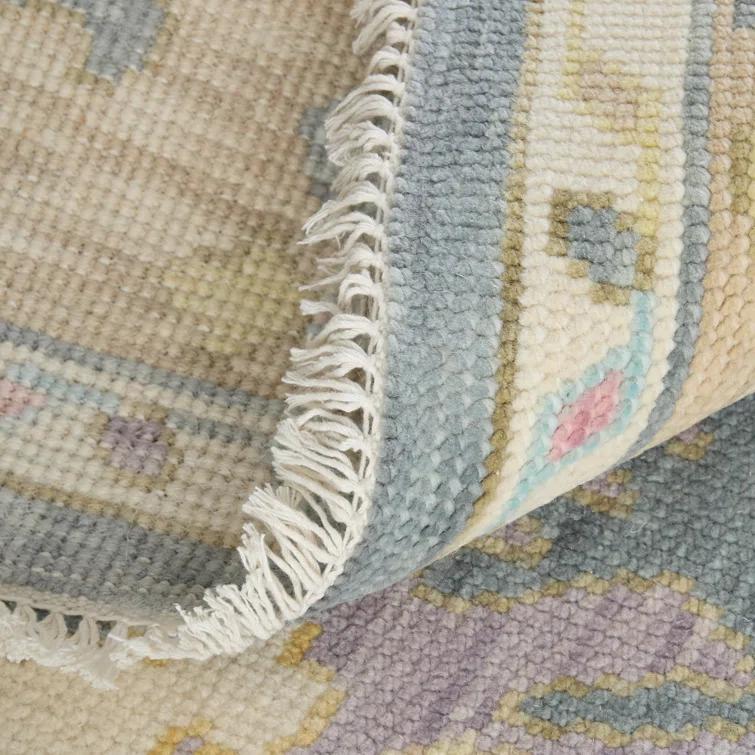 Karina Hand-Knotted Blue and Beige Wool Floral Area Rug