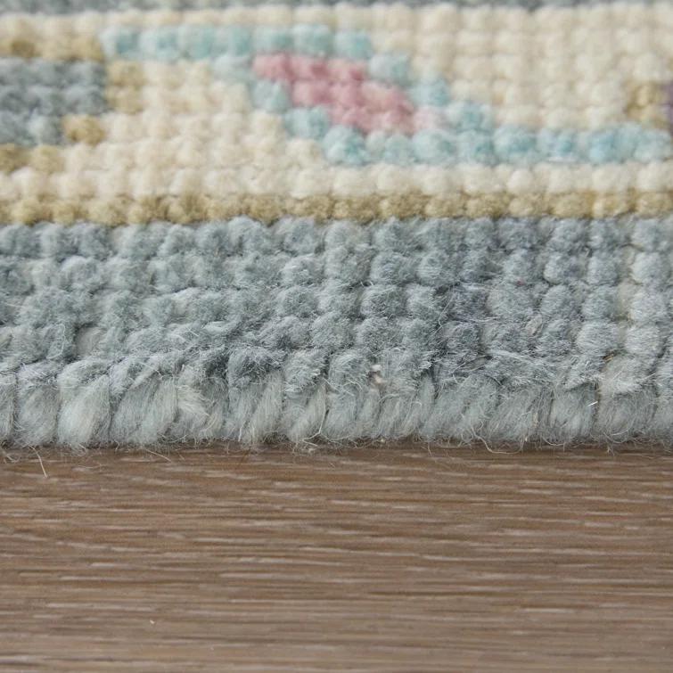 Karina Hand-Knotted Blue and Beige Wool Floral Area Rug