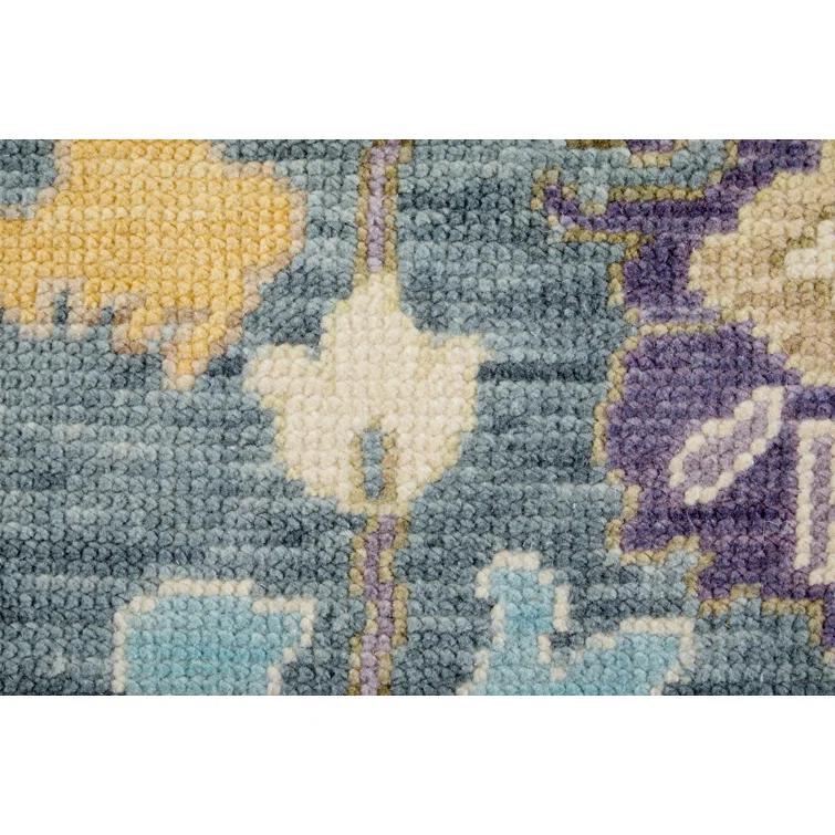 Karina Hand-Knotted Blue and Beige Wool Floral Area Rug