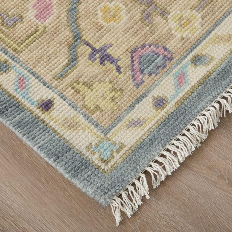 Karina Hand-Knotted Blue and Beige Wool Floral Area Rug