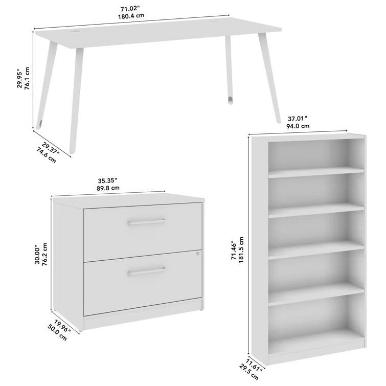 Bush Business Furniture Vista 72W Desk With Splayed Metal Legs, Lateral File Cabinet, And Bookcase