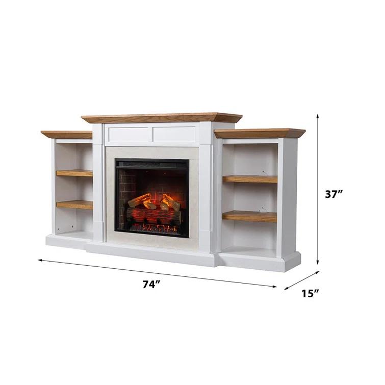 Country Living Belhaven 74 Inch Bookcase Mantel Package | 23 Inch Smart Electric Fireplace Insert Heater